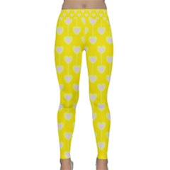 Purple Hearts On Yellow Background Classic Yoga Leggings by SychEva