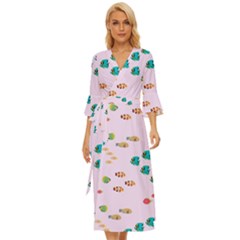 Marine Fish Multicolored On A Pink Background Midsummer Wrap Dress by SychEva