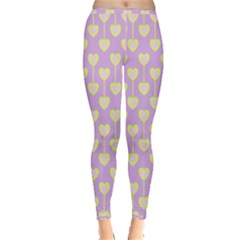 Yellow Hearts On A Light Purple Background Inside Out Leggings by SychEva