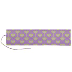 Yellow Hearts On A Light Purple Background Roll Up Canvas Pencil Holder (l) by SychEva