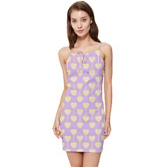 Yellow Hearts On A Light Purple Background Summer Tie Front Dress by SychEva