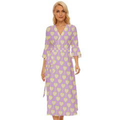 Yellow Hearts On A Light Purple Background Midsummer Wrap Dress by SychEva