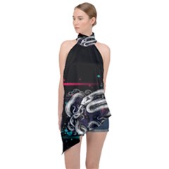 Snakeart Halter Asymmetric Satin Top by Sparkle