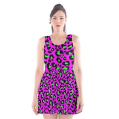 Pink And Green Leopard Spots Pattern Scoop Neck Skater Dress by Casemiro