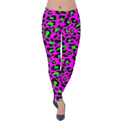 Pink And Green Leopard Spots Pattern Velvet Leggings by Casemiro