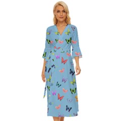 Multicolored Butterflies Whirl Midsummer Wrap Dress by SychEva