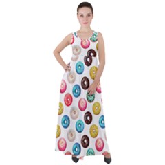 Delicious Multicolored Donuts On White Background Empire Waist Velour Maxi Dress by SychEva