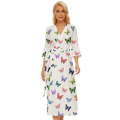 Cute Bright Butterflies Hover In The Air Midsummer Wrap Dress by SychEva