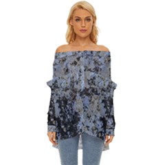 Marble Texture Top View Off Shoulder Chiffon Pocket Shirt