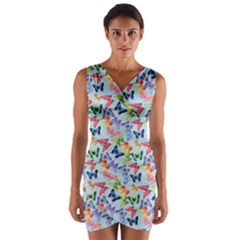 Beautiful Bright Butterflies Are Flying Wrap Front Bodycon Dress by SychEva