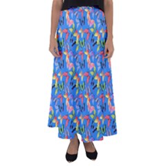 Multicolored Butterflies Fly On A Blue Background Flared Maxi Skirt by SychEva