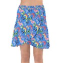 Multicolored Butterflies Fly On A Blue Background Wrap Front Skirt View1