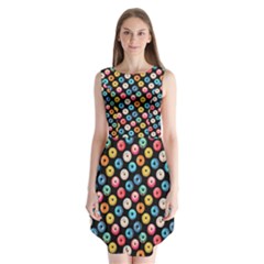 Multicolored Donuts On A Black Background Sleeveless Chiffon Dress   by SychEva