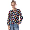 Multicolored Donuts On A Black Background Kids  Long Sleeve Tee with Frill  View1