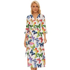 Bright Butterflies Circle In The Air Midsummer Wrap Dress by SychEva