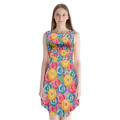 Multicolored Donuts Sleeveless Chiffon Dress   by SychEva