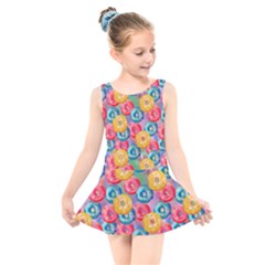 Multicolored Donuts Kids  Skater Dress Swimsuit by SychEva