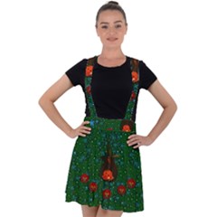 Halloween Pumkin Lady In The Rain Velvet Suspender Skater Skirt by pepitasart