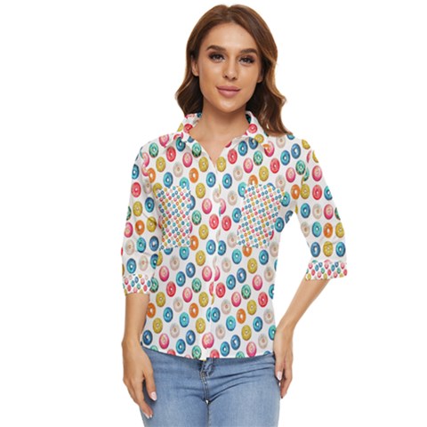 Multicolored Sweet Donuts Women s Quarter Sleeve Pocket Shirt by SychEva