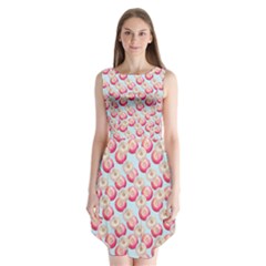 Pink And White Donuts On Blue Sleeveless Chiffon Dress   by SychEva