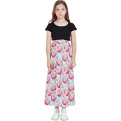 Pink And White Donuts On Blue Kids  Flared Maxi Skirt by SychEva