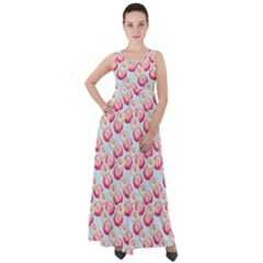 Pink And White Donuts On Blue Empire Waist Velour Maxi Dress by SychEva