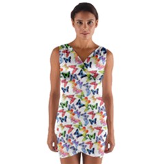 Multicolored Butterflies Wrap Front Bodycon Dress by SychEva