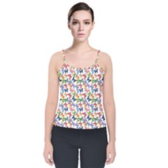 Multicolored Butterflies Velvet Spaghetti Strap Top by SychEva