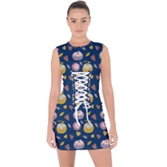 Autumn Pumpkins Lace Up Front Bodycon Dress by SychEva