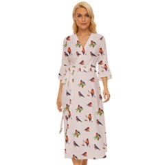 Bullfinches Sit On Branches Midsummer Wrap Dress by SychEva