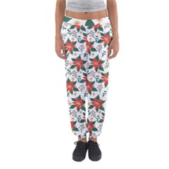 Large Christmas Poinsettias On White Women s Jogger Sweatpants by PodArtist