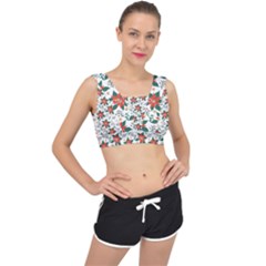 Large Christmas Poinsettias On White V-back Sports Bra by PodArtist