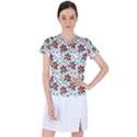 Large Christmas Poinsettias On White Women s Sports Top View1