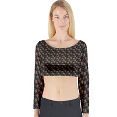 Small Red Christmas Poinsettias On Black Long Sleeve Crop Top by PodArtist