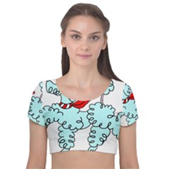 Doodle Poodle  Velvet Short Sleeve Crop Top  by IIPhotographyAndDesigns