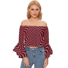 Illusion Waves Pattern Off Shoulder Flutter Bell Sleeve Top by Sparkle
