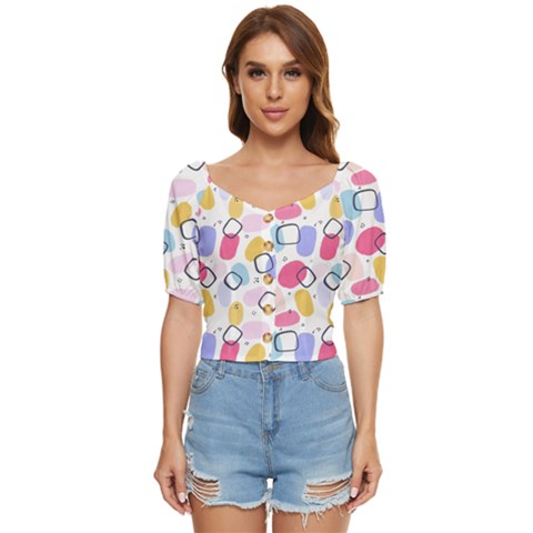 Abstract Multicolored Shapes Button Up Blouse by SychEva