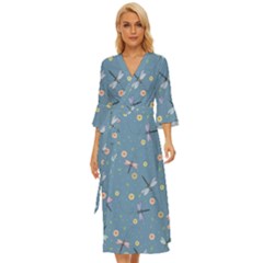 Cute Dragonflies In Spring Midsummer Wrap Dress by SychEva