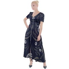 Folk Flowers Print Floral Pattern Ethnic Art Button Up Short Sleeve Maxi Dress by Eskimos