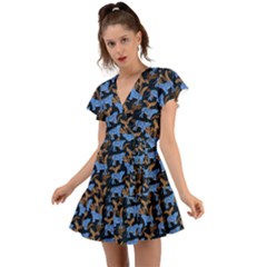 Blue Tigers Flutter Sleeve Wrap Dress by SychEva