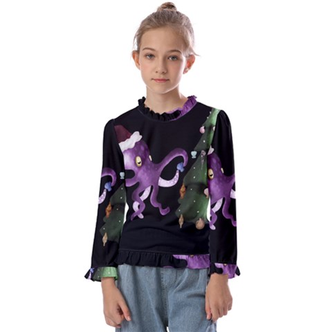 Octopus Black Kids  Frill Detail Tee by Blueketchupshop