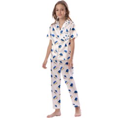 Blue Christmas Hats Kids  Satin Short Sleeve Pajamas Set by SychEva