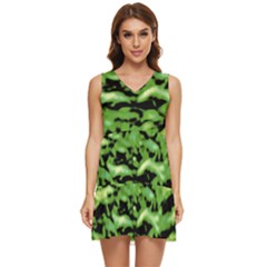 Green  Waves Abstract Series No11 Tiered Sleeveless Mini Dress by DimitriosArt