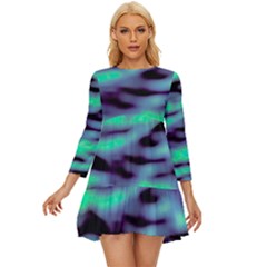 Green  Waves Abstract Series No6 Long Sleeve Babydoll Dress by DimitriosArt