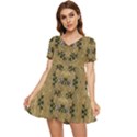 Wood Art With Beautiful Flowers And Leaves Mandala Tiered Short Sleeve Mini Dress View1