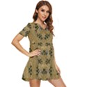 Wood Art With Beautiful Flowers And Leaves Mandala Tiered Short Sleeve Mini Dress View2