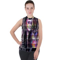 Hungry Eyes Ii Mock Neck Chiffon Sleeveless Top by MRNStudios