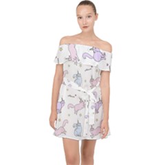Unicorn Cats Pattern 2 Off Shoulder Chiffon Dress by Littlebird