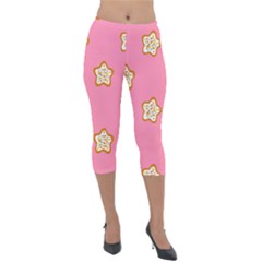 Cookies Pattern Pink Lightweight Velour Capri Leggings  by Littlebird