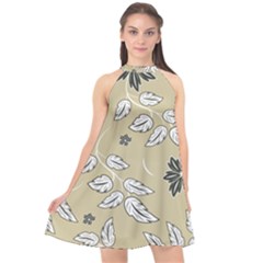 Folk Flowers Print Floral Pattern Ethnic Art Halter Neckline Chiffon Dress  by Eskimos